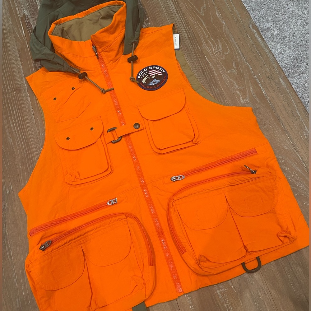 Polo Ralph Lauren Sport RL-67 Hi-Tech Utility Orange Hooded Vest Size M NWT